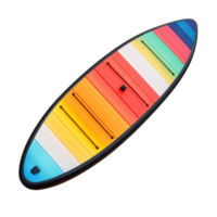 Colorful paddle board designed for summer fun on calm waters, showcasing vibrant bands of color against a pristine transparent background, Colorful paddle board isolated on transparent background png