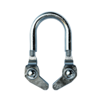 Metallic hook screw with a shiny finish resting on a smooth transparent background for hardware applications, metallic hook screws on transparent backgroundfile png