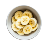 Fresh banana slices in a transparent bowl against a simple transparent background for a healthy snack option, slice banana in bowl on transparent background png