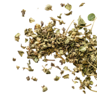 Dried oregano on a transparent background showcasing its texture and color for culinary use and food preparation, Dried Oregano on transparent background png