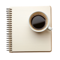 A cozy moment with a notebook and steaming coffee on a clean transparent background perfect for planning and creativity, Note book and coffee on transparent background png