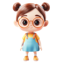 A cheerful cartoon of a little child with glasses and a playful outfit on a transparent background, 3d cartoon of little childisolated transparent background png