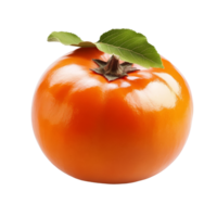 Fresh persimmon with a green leaf isolated on a transparent background showcasing its vibrant orange color and glossy texture, dried persimmon isolated on transparent background png