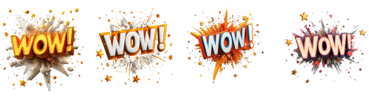 Four Wow Exclamations With Exploding Star Effects png