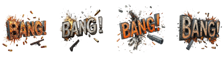 Exploding Bang Text With Guns And Bullets png