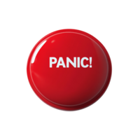 A Red Circular Button Reads Panic In White Letters png