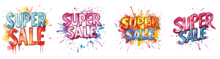 Watercolor Super Sale Announcement Featuring Colorful Splatter Design png