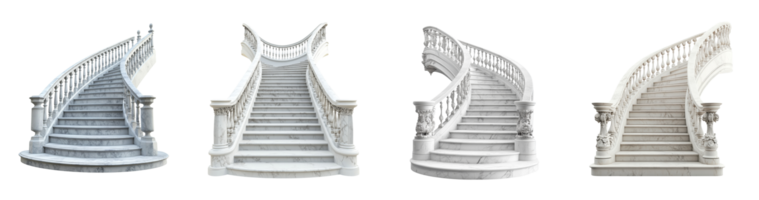 Elegant White Marble Staircases with Intricate Railings png