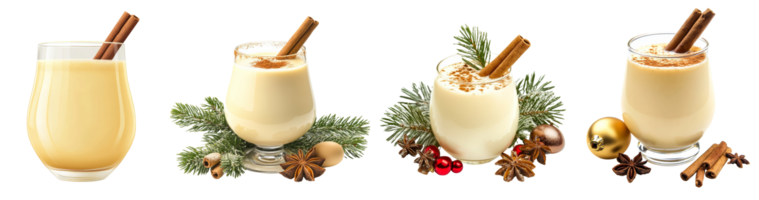 Festive Eggnog Drinks in Elegant Glasses with Spices png