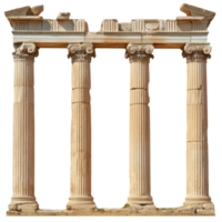 Ancient Ruins Featuring Four Ionic Columns and a Damaged Architrave png