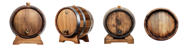 Four Wooden Barrels Displayed From Different Angles png