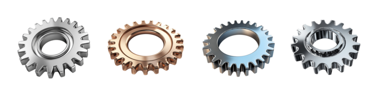 Four Metallic Gears Showcase Diverse Colors and Designs png