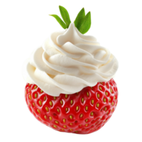 A single strawberry topped with whipped cream. isolated png
