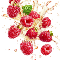 Raspberries splashing in juice creating a vibrant scene png