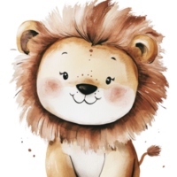 A cute, illustrated lion with a friendly expression and fluffy mane, perfect for kids' themes. png