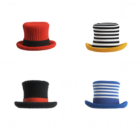 A collection of colorful hats showcasing different styles and patterns. png