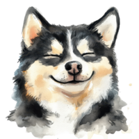 A joyful, smiling dog portrait in watercolor style, radiating happiness and warmth. png