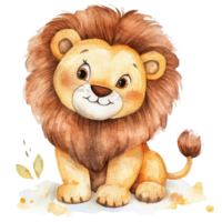 Adorable cartoon lion with a friendly smile and fluffy mane, perfect for children's art. png