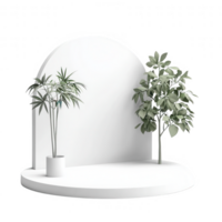 A minimalistic display featuring lush green plants in a bright, modern setting. png