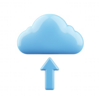 Blue cloud icon with an upward arrow, symbolizing cloud storage and data upload. png