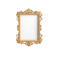 An ornate gold picture frame with a blank canvas for customization. png