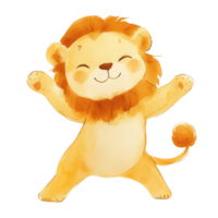 Cute cartoon lion character with a cheerful expression and playful pose. png