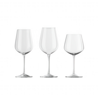 Elegant array of wine glasses in various sizes on a transparent background. png