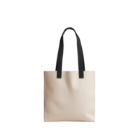 Stylish tote bag in beige with black handles, perfect for everyday use and errands. png