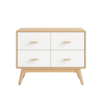 Minimalistic white wooden dresser with four drawers and stylish handles. png