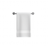 Elegant white towel hanging on a modern rack in a minimalist bathroom setting. png