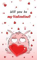Valentine's day design. illustrations with cute rabbit with heart. Drawings for postcard, card, congratulations and poster. vector