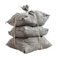 Stacked gray burlap sacks tied with twine rustic texture storage png
