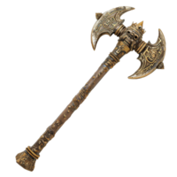 Ornate Double Axe Fantasy Weapon Medieval Design Gold Brown Skull png