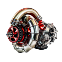 Powerful Turbocharged Engine Design Red and Silver Metalwork High Performance Automotive Technology png