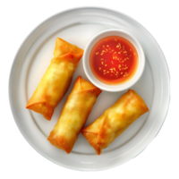 Spring Rolls with Sauce on a White Plate Isolated on Transparent Background png