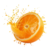 Sliced Orange Creating a Splash Effect Isolated on Transparent Background png