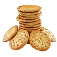 A stack of crackers with others scattered around isolated on transparent background png
