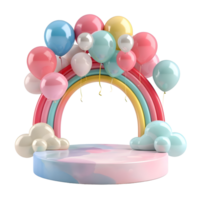 Rainbow and Balloon Backdrop for Product Display isolated on transparent background png