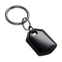 Black Metal Keychain with Blank Tag isolated on transparent background png