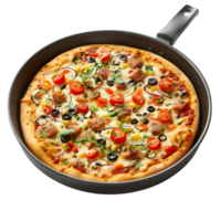 Delicious Pizza with various toppings in a pan isolated on transparent background png