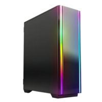 Black computer case with RGB lighting isolated on transparent background png