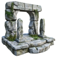 Ancient stone archway with overgrown vines isolated on transparent background png