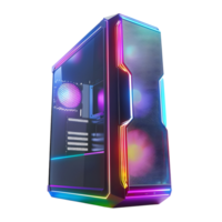 RGB gaming PC case with colorful lights isolated on transparent background png