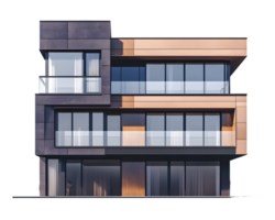 Modern Two-Story House with Stone and Wood Exterior png