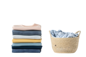 Pastel-Colored Clothes Neatly Folded and in a Woven Basket png