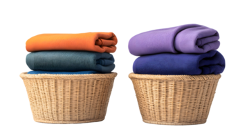 Neatly Folded Towels in Wicker Baskets A Clean and Organized Laundry Display png