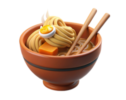 Delicious Ramen Noodles Bowl, Egg, Broth, Chopsticks, 3D Render png