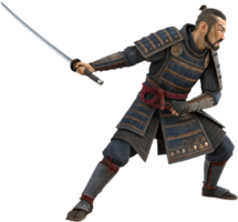 Powerful Samurai Character Posed with Sword in Action. . png