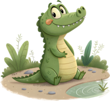 Crocodile Character with Charming Playful Pose in Japanese Anime Art. . png