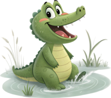 Playful Crocodile in Fun Artistic Style with Japanese Anime Influence. . png